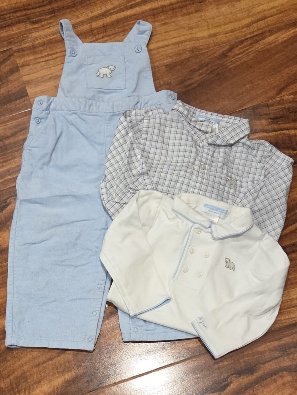Janie & Jack EUC 12-18 Months Corduroy Overalls, Plaid Bodysuit, Cotton Bodysuit